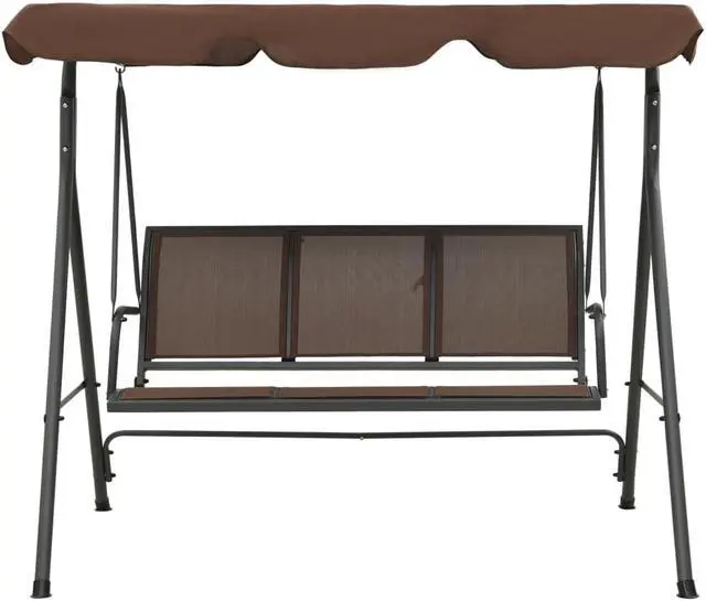 Alt view image 2 of 16 - vidaXL Swing Chair Outdoor Swing Bench with Adjustable Canopy Coffee Steel