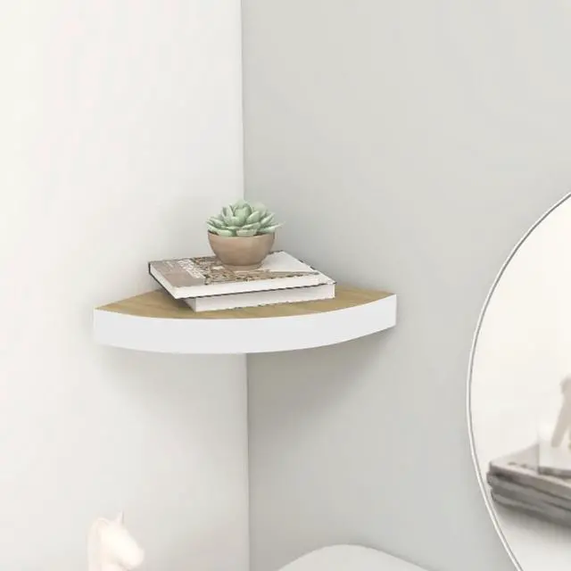 Main image of vidaXL Wall Corner Shelf Floating Corner Shelf Display Shelf Oak and White MDF