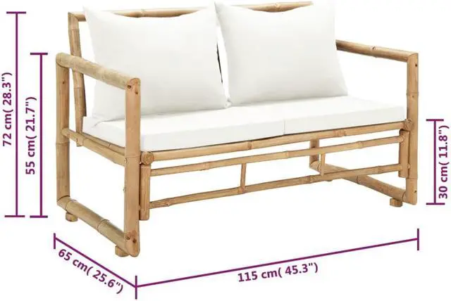 Alt view image 6 of 7 - vidaXL Patio Loveseat 2 Seater Sofa for Balcony Backyard with Cushions Bamboo
