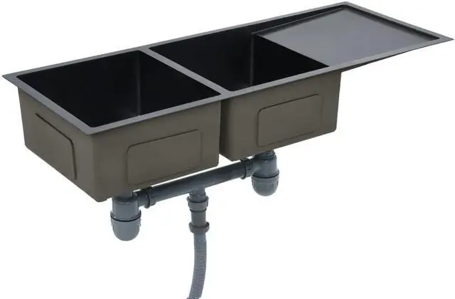 Alt view image 3 of 20 - vidaXL Handmade Kitchen Sink Black Stainless Steel Under-Mount