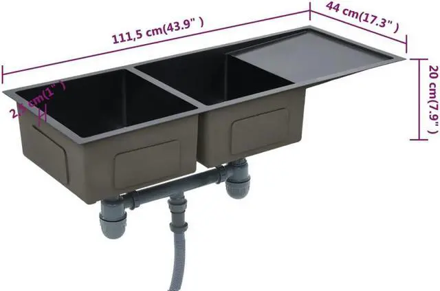 Alt view image 7 of 20 - vidaXL Handmade Kitchen Sink Black Stainless Steel Under-Mount