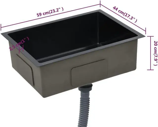 Alt view image 6 of 19 - vidaXL Kitchen Sink Undermount Sink with Strainer Black Stainless Steel Sink