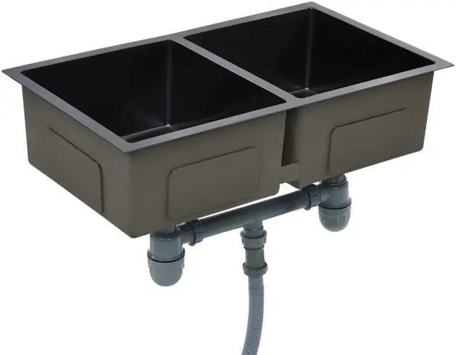 Alt view image 2 of 12 - vidaXL Kitchen Sink Undermount Sink with Strainer Black Stainless Steel Sink