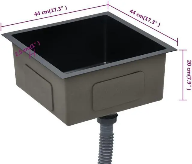 Alt view image 6 of 19 - vidaXL Kitchen Sink Undermount Sink with Strainer Black Stainless Steel Sink