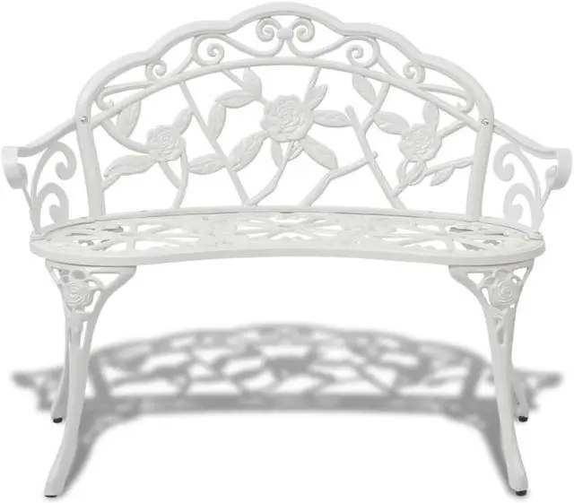 Alt view image 2 of 10 - vidaXL Outdoor Patio Bench Garden Bench with Armrests Cast Aluminum White