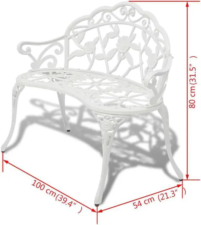 Alt view image 4 of 10 - vidaXL Outdoor Patio Bench Garden Bench with Armrests Cast Aluminum White
