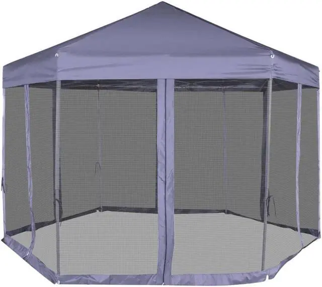 Alt view image 2 of 20 - vidaXL Gazebo Hexagonal Pop-Up Canopy Party Tent with 6 Sidewalls Dark Blue
