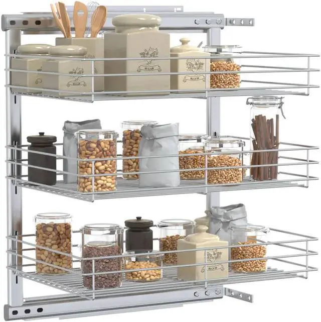 Alt view image 2 of 10 - vidaXL Slide Out Pantry Shelves 3-Tier Pull Out for 14.6"x13.8"x23.6" Cabinet