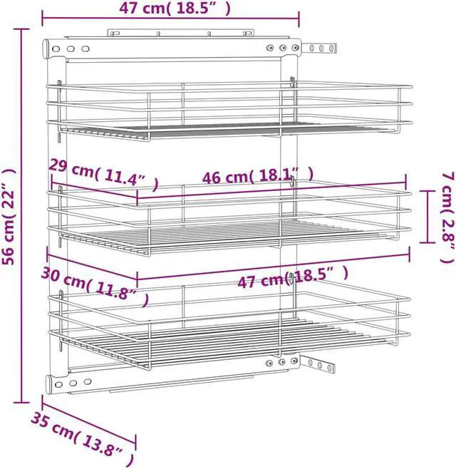 Alt view image 7 of 10 - vidaXL Slide Out Pantry Shelves 3-Tier Pull Out for 14.6"x13.8"x23.6" Cabinet