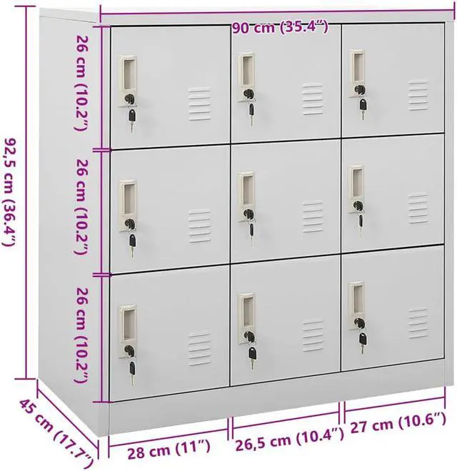 Alt view image 13 of 17 - vidaXL Locker Cabinet Office Storage Cabinet File Cabinet Light Gray Steel