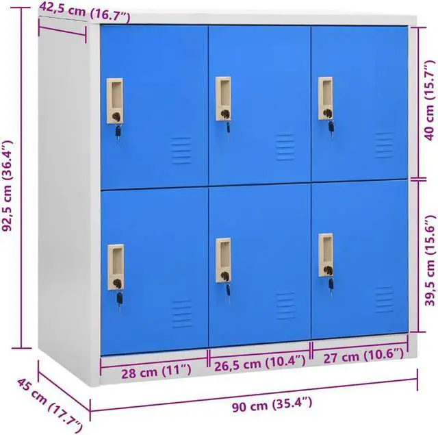 Alt view image 16 of 16 - vidaXL Locker Cabinet Storage Cabinet File Cabinet Light Gray and Blue Steel