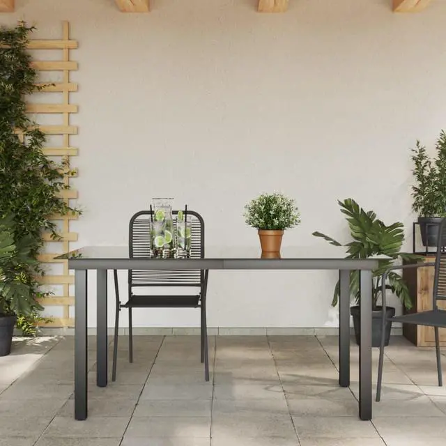Alt view image 2 of 9 - vidaXL Patio Dining Table Garden Furniture for Backyard Balcony Aluminum Glass