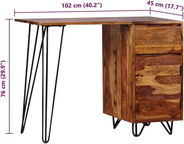 Alt view image 3 of 15 - vidaXL Writing Desk Honey Brown Solid Acacia Wood Medium Writing Desk