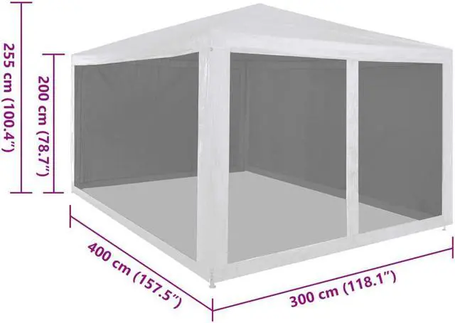 Alt view image 6 of 10 - vidaXL Party Tent Outdoor Canopy Tent Gazebo with Mesh Sidewalls White and Black