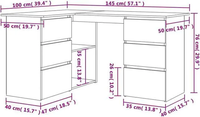 Alt view image 4 of 6 - vidaXL Corner Desk Computer Desk Home Office Desk Concrete Gray Engineered Wood
