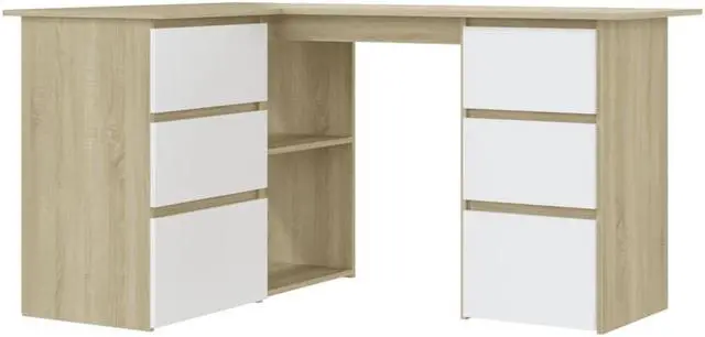 Alt view image 2 of 6 - vidaXL Corner Desk L-Shaped Computer Desk White and Sonoma Oak Engineered Wood