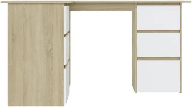 Alt view image 3 of 6 - vidaXL Corner Desk L-Shaped Computer Desk White and Sonoma Oak Engineered Wood