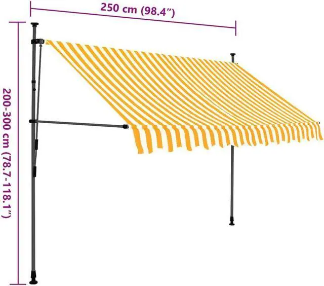 Alt view image 4 of 6 - vidaXL Manual Retractable Awning with LED 98.4" White and Orange