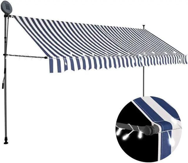 Main image of vidaXL Retractable Awning Patio with Hand Crank and LED 157.5" Blue and White