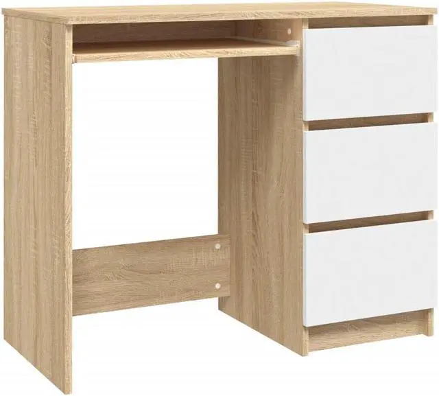 Alt view image 2 of 9 - vidaXL Desk Computer Desk Home Office Desk White and Sonoma Oak Engineered Wood