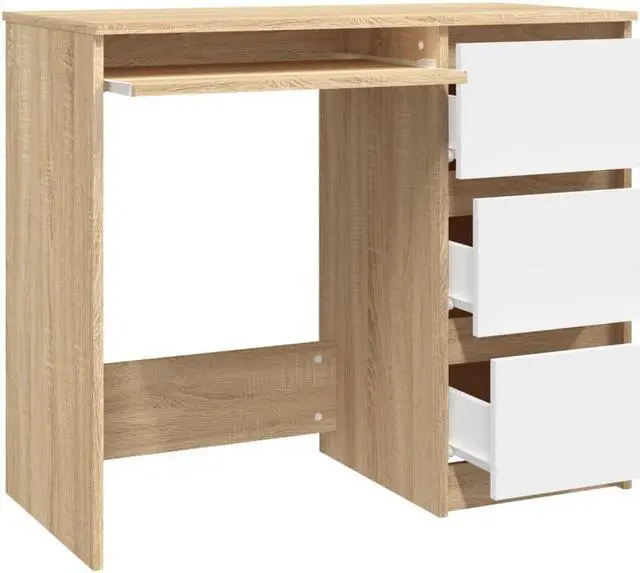 Alt view image 3 of 9 - vidaXL Desk Computer Desk Home Office Desk White and Sonoma Oak Engineered Wood