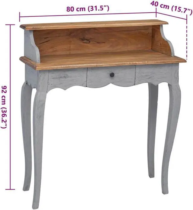 Alt view image 3 of 13 - vidaXL Writing Desk Office Computer Desk Study Working Table Solid Mahogany Wood