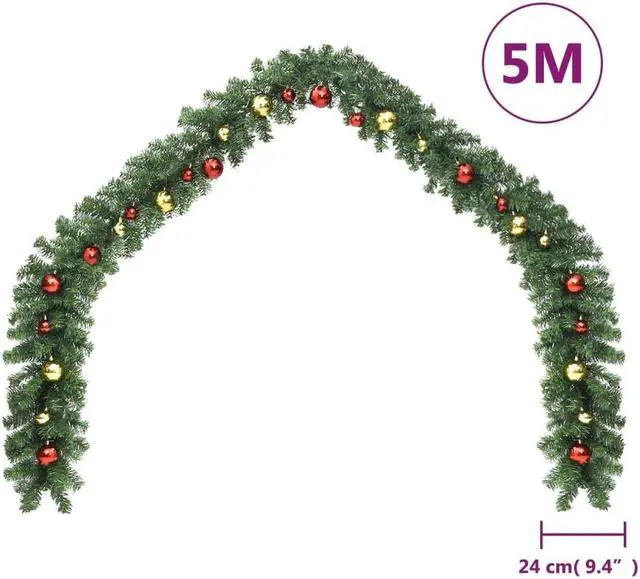 Alt view image 6 of 12 - vidaXL Christmas Garland Artificial Xmas Garland with Baubles and LED Lights