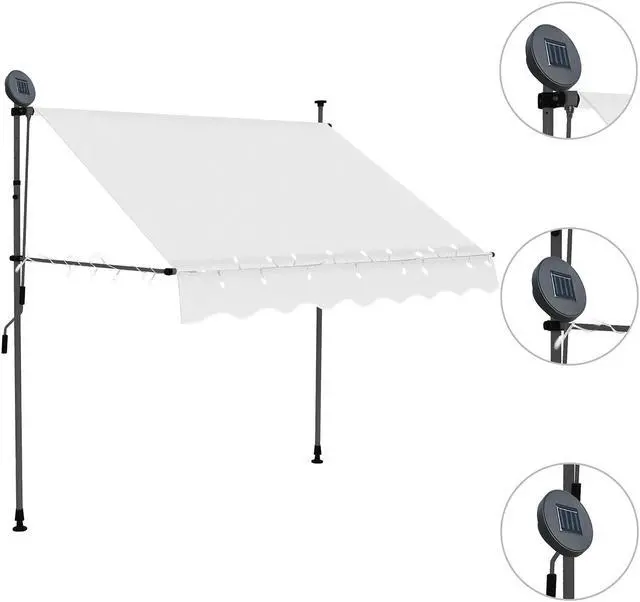 Alt view image 3 of 7 - vidaXL Retractable Awning Patio Awning with Hand Crank and LED 59.1" Cream
