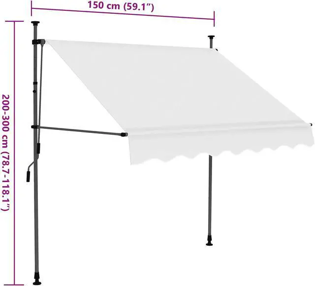 Alt view image 7 of 7 - vidaXL Retractable Awning Patio Awning with Hand Crank and LED 59.1" Cream