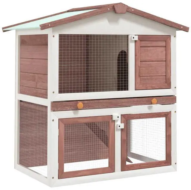 Main image of vidaXL Outdoor Rabbit Hutch 3 Doors Brown Wood