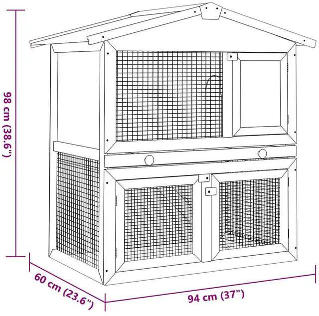 Alt view image 7 of 7 - vidaXL Outdoor Rabbit Hutch 3 Doors Brown Wood