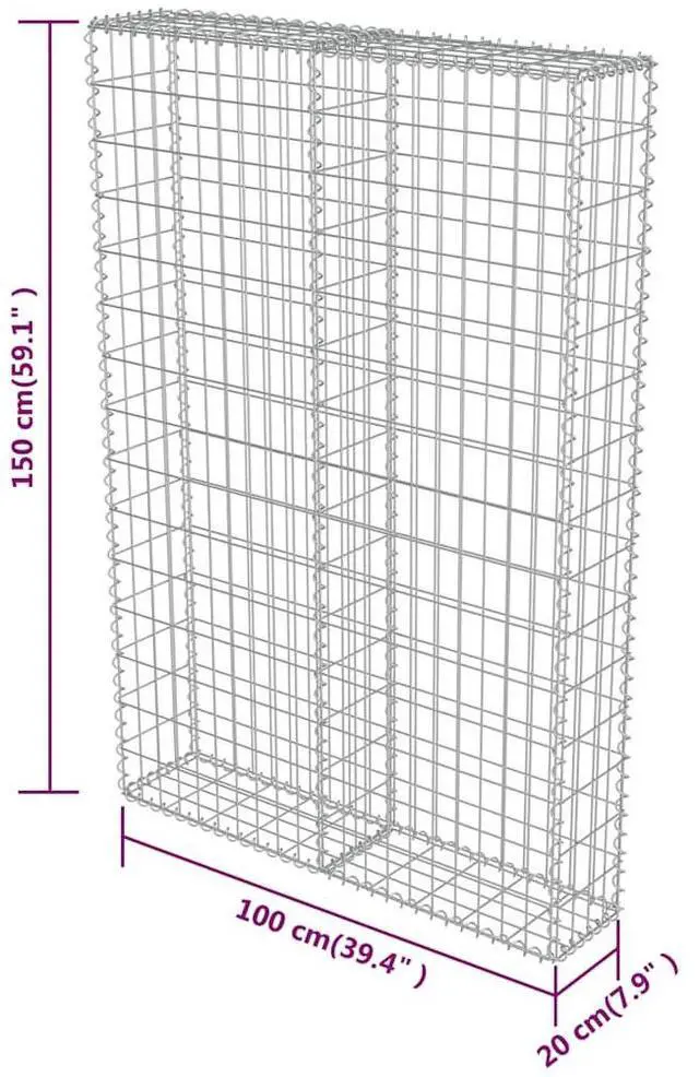 Alt view image 4 of 10 - vidaXL Gabion Basket with Lids, Galvanized Steel Gabion Wall, Rectangular Gabion Cage for Garden, High Load Capacity, 39,4"x7,9"x59,1"
