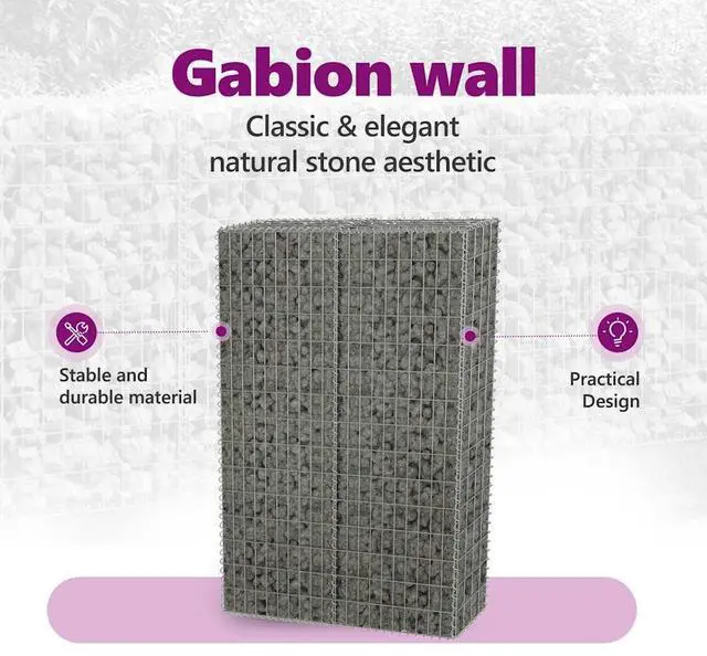 Alt view image 5 of 10 - vidaXL Gabion Basket with Lids, Galvanized Steel Gabion Wall, Rectangular Gabion Cage for Garden, High Load Capacity, 39,4"x7,9"x59,1"