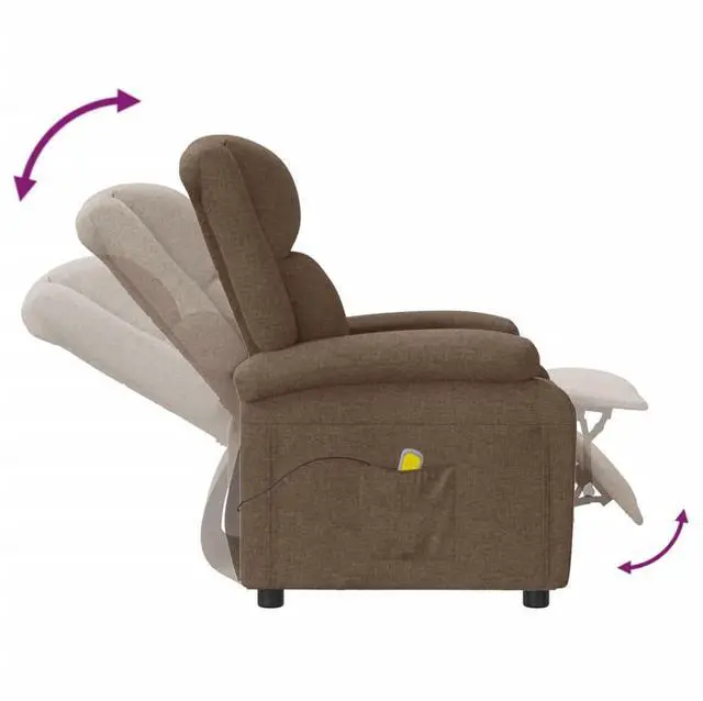 Alt view image 5 of 7 - vidaXL Massage Chair Adjustable Wingback Push Armchair Furniture Brown Fabric