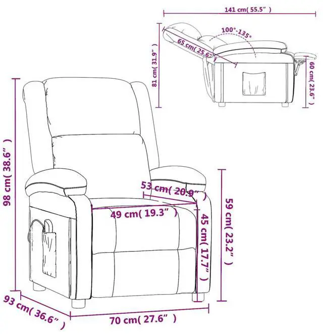 Alt view image 7 of 7 - vidaXL Massage Chair Adjustable Wingback Push Armchair Furniture Brown Fabric