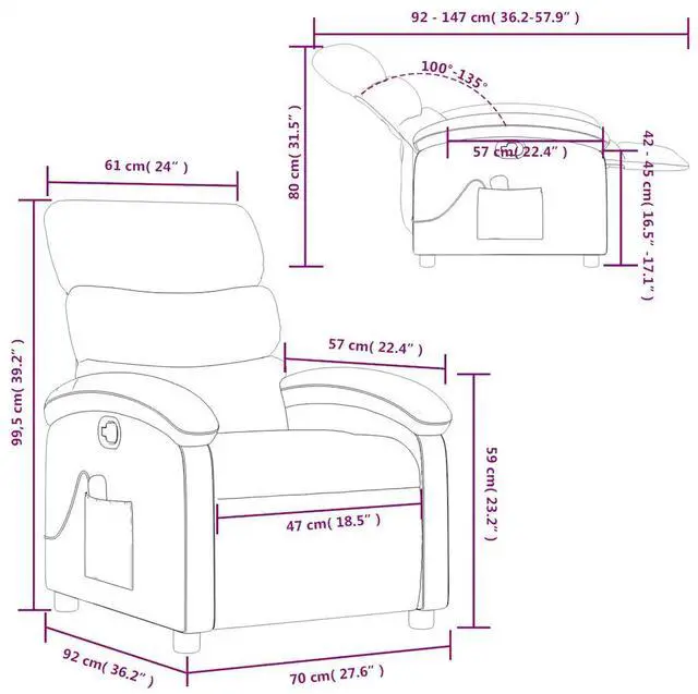 Alt view image 3 of 7 - vidaXL Massage Recliner Chair for Adults, Single Theater Seating with Vibration Massage & Manually Adjustable Backrest/Footrest, Modern Reclining Sofa for Living Room, Cream Fabric