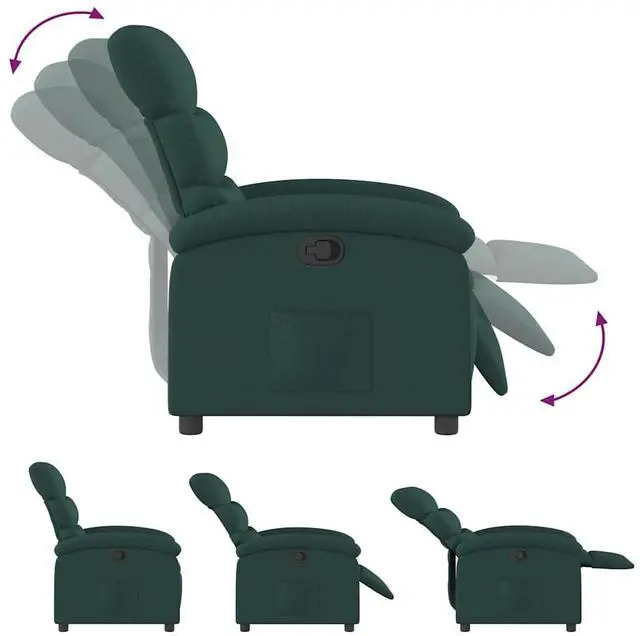 Alt view image 6 of 7 - vidaXL Manual Recliner Chair for Adults, Single Home Theater Seating with Lumbar Support & Adjustable Backrest/Footrest, Modern Reclining Sofa for Living Room, Dark Green Fabric