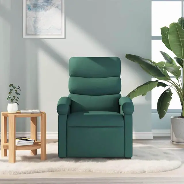 Alt view image 4 of 7 - vidaXL Manual Recliner Chair for Adults, Single Home Theater Seating with Lumbar Support & Adjustable Backrest/Footrest, Modern Reclining Sofa for Living Room, Dark Green Fabric