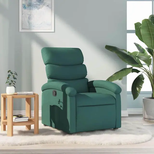 Main image of vidaXL Manual Recliner Chair for Adults, Single Home Theater Seating with Lumbar Support & Adjustable Backrest/Footrest, Modern Reclining Sofa for Living Room, Dark Green Fabric