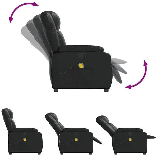 Alt view image 5 of 7 - vidaXL Massage Recliner Chair for Living Room, Adjustable Recliner with 6-Point Vibration Massage, Home Theater Seating with Padded Seat Backrest & Side Pocket, Black Leather