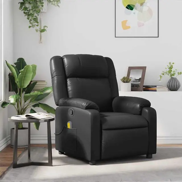Main image of vidaXL Massage Recliner Chair for Living Room, Adjustable Recliner with 6-Point Vibration Massage, Home Theater Seating with Padded Seat Backrest & Side Pocket, Black Leather