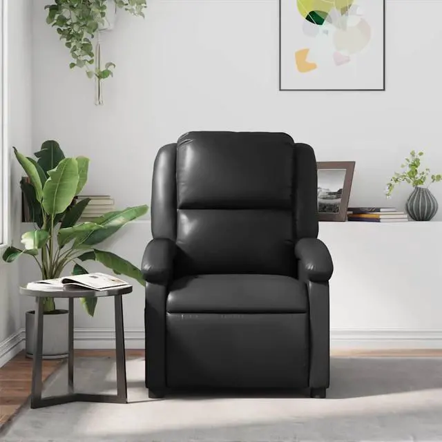 Alt view image 2 of 7 - vidaXL Massage Recliner Chair for Adults, Single Theater Seating with Vibration Massage & Manually Adjustable Backrest/Footrest, Modern Reclining Sofa for Living Room, Black Leather