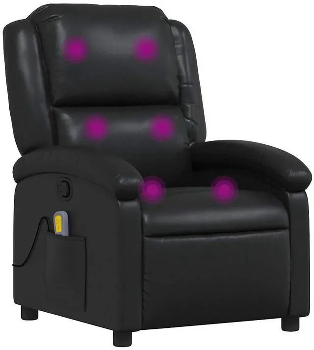 Alt view image 7 of 7 - vidaXL Massage Recliner Chair for Adults, Single Theater Seating with Vibration Massage & Manually Adjustable Backrest/Footrest, Modern Reclining Sofa for Living Room, Black Leather