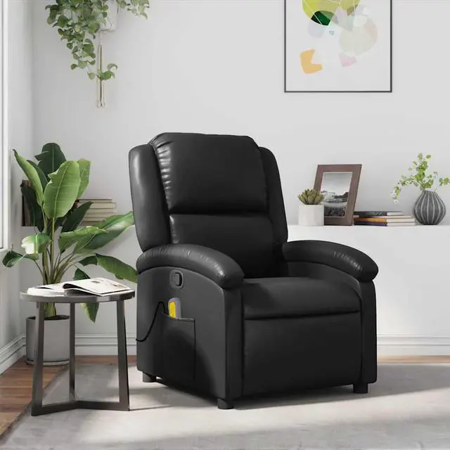 Main image of vidaXL Massage Recliner Chair for Adults, Single Theater Seating with Vibration Massage & Manually Adjustable Backrest/Footrest, Modern Reclining Sofa for Living Room, Black Leather