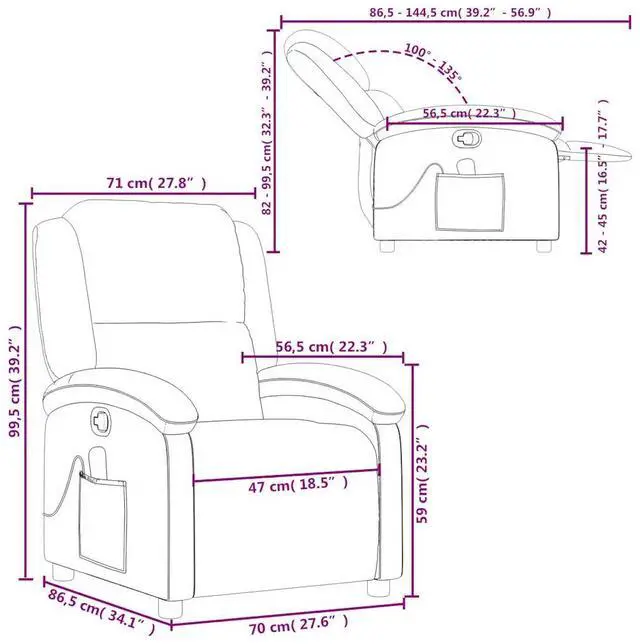 Alt view image 6 of 7 - vidaXL Massage Recliner Chair for Adults, Single Theater Seating with Vibration Massage & Manually Adjustable Backrest/Footrest, Modern Reclining Sofa for Living Room, Black Leather