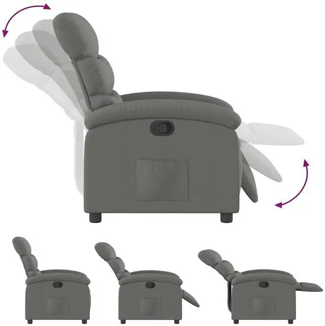 Alt view image 5 of 7 - vidaXL Manual Recliner Chair for Adults, Single Home Theater Seating with Lumbar Support & Adjustable Backrest/Footrest, Modern Reclining Sofa for Living Room, Dark Gray Fabric
