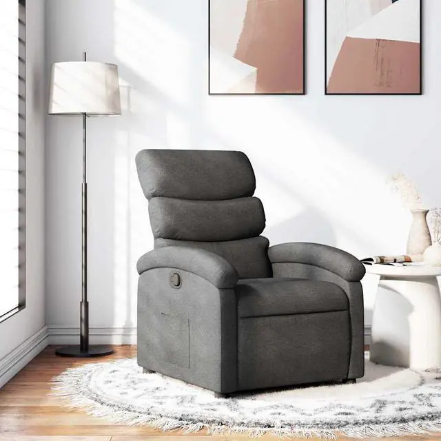 Main image of vidaXL Manual Recliner Chair for Adults, Single Home Theater Seating with Lumbar Support & Adjustable Backrest/Footrest, Modern Reclining Sofa for Living Room, Dark Gray Fabric