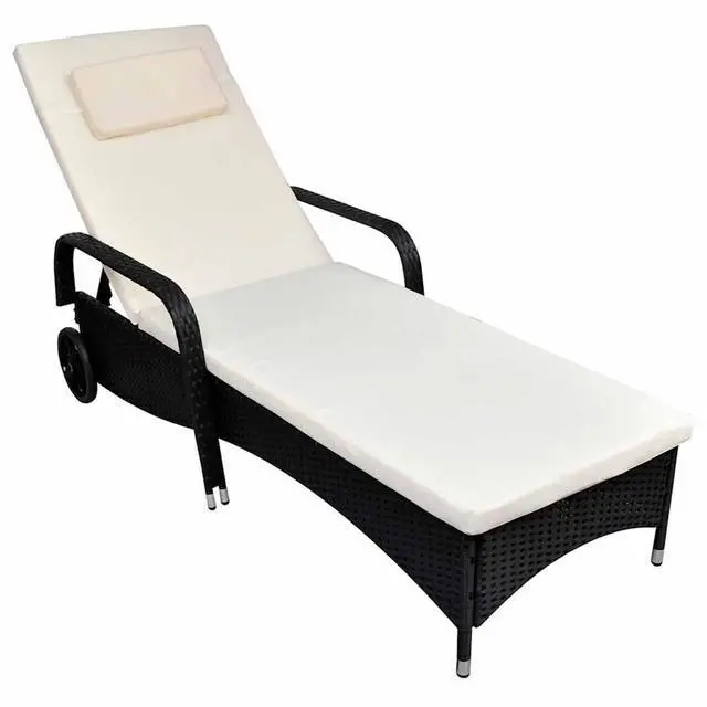 Main image of vidaXL Patio Lounge Chair Sunlounger Sunbed with Cushion Black Poly Rattan