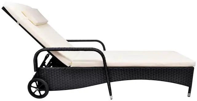 Alt view image 2 of 9 - vidaXL Patio Lounge Chair Sunlounger Sunbed with Cushion Black Poly Rattan
