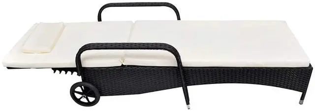 Alt view image 3 of 9 - vidaXL Patio Lounge Chair Sunlounger Sunbed with Cushion Black Poly Rattan